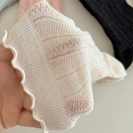 Wood-ear socks women's mid-tube socks summer thin stockings cotton mesh breathable spring and autumn Japanese white pile socks
