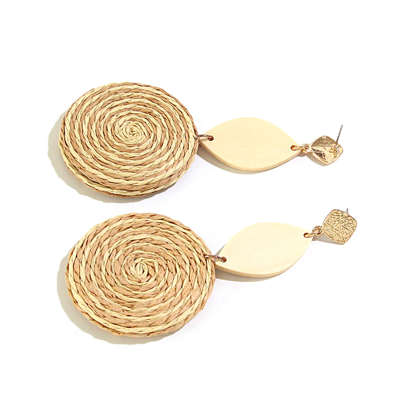 Handmade Design 1 Pair Vacation Round Rattan Handmade Women's Drop Earrings