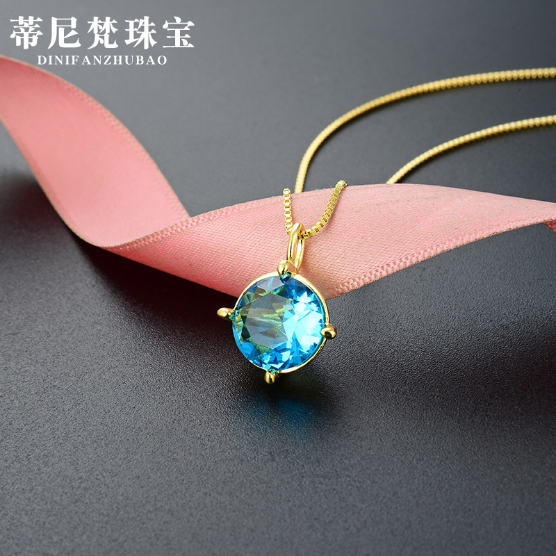 Joyería de moda transfronteriza accesorios redondos Cadena de clavícula estilo coreano s925 collar de cristal de plata Collar personalizado de las mujeres