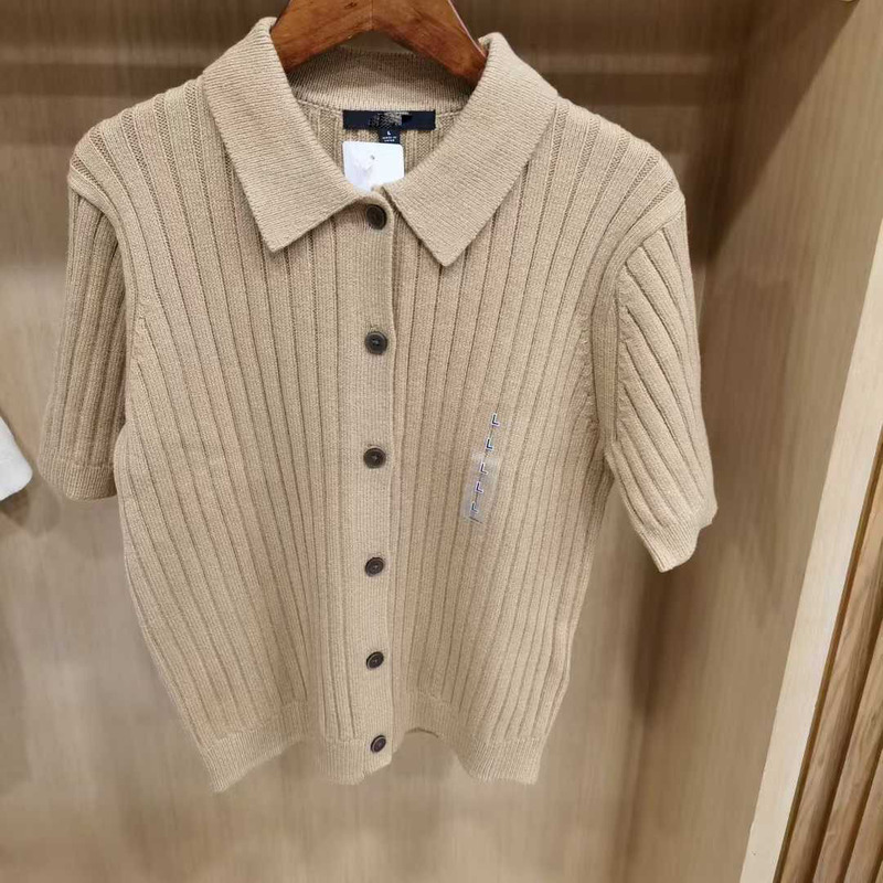 日单女装罗纹POLO领针织开衫短袖毛衣毛衫外套25新款针织衫479968|undefined