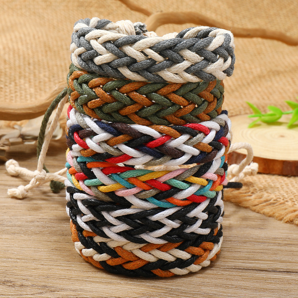 10g Weight Drawstring Bracelets Classification Leather Rope Chain Material 1 Piece Quantity Daily Occasion cotton and linen Material Rhombus Pattern Men's Gender Handmade Design Retro Style Retro Rhombus Cotton And Linen Handmade Men's Drawstring Bracelets Men Cord & Leather Bracelets 8