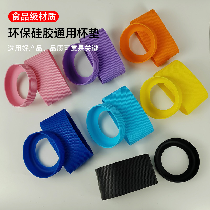 Fábrica de venta directa transfronteriza silicona gruesa antideslizante taza térmica antideslizante taza redonda de vidrio a rayas cubierta de taza