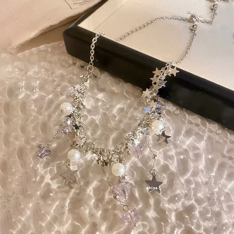 Cute necklace from pearl with tassels, chain for key bag 