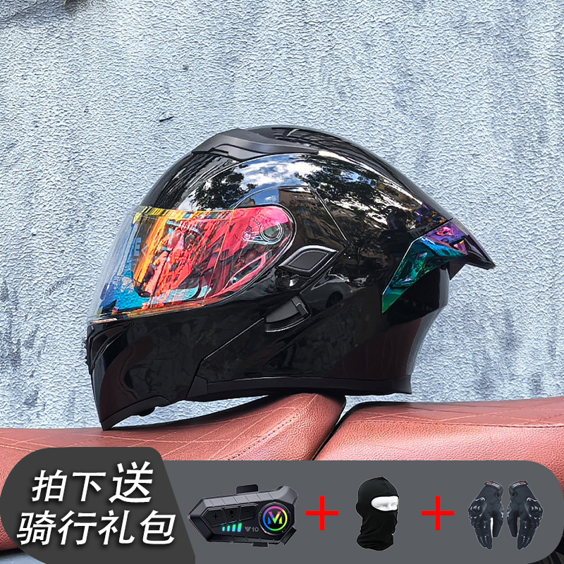 ORZ Casco de carreras Casco de doble lente totalmente cubierto para hombre Casco completo Four Seasons Travel Rally Casco completo Personalidad Bluetooth