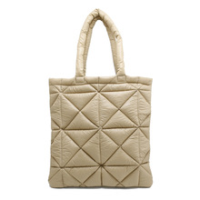 新款托特包潮流时尚间棉綎绗缝手提袋单肩包大容简约菱格包定 制