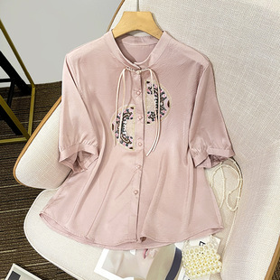 Actual Shot of the New Summer Style Chinese Style Literary Heavy Embroidery Large Size Loose Shirt Tops for Women