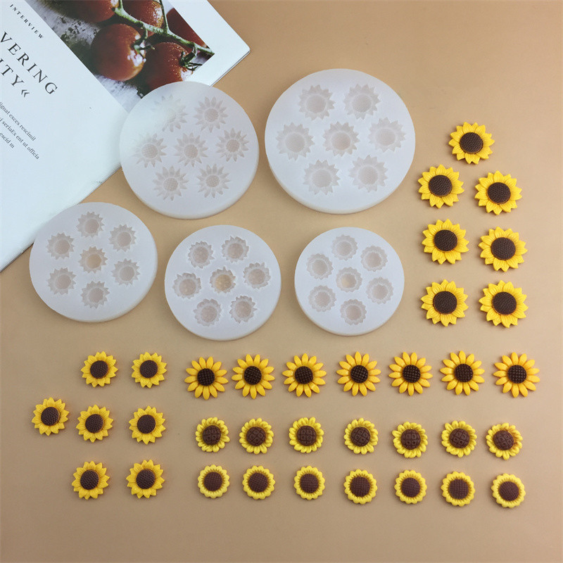 DIYひまわりの太陽の花は砂糖のケーキをひっくり返してシリカゲルの鋳型の手作りの石膏のろうそくの装飾の食品級の鋳型を焼きます。|undefined