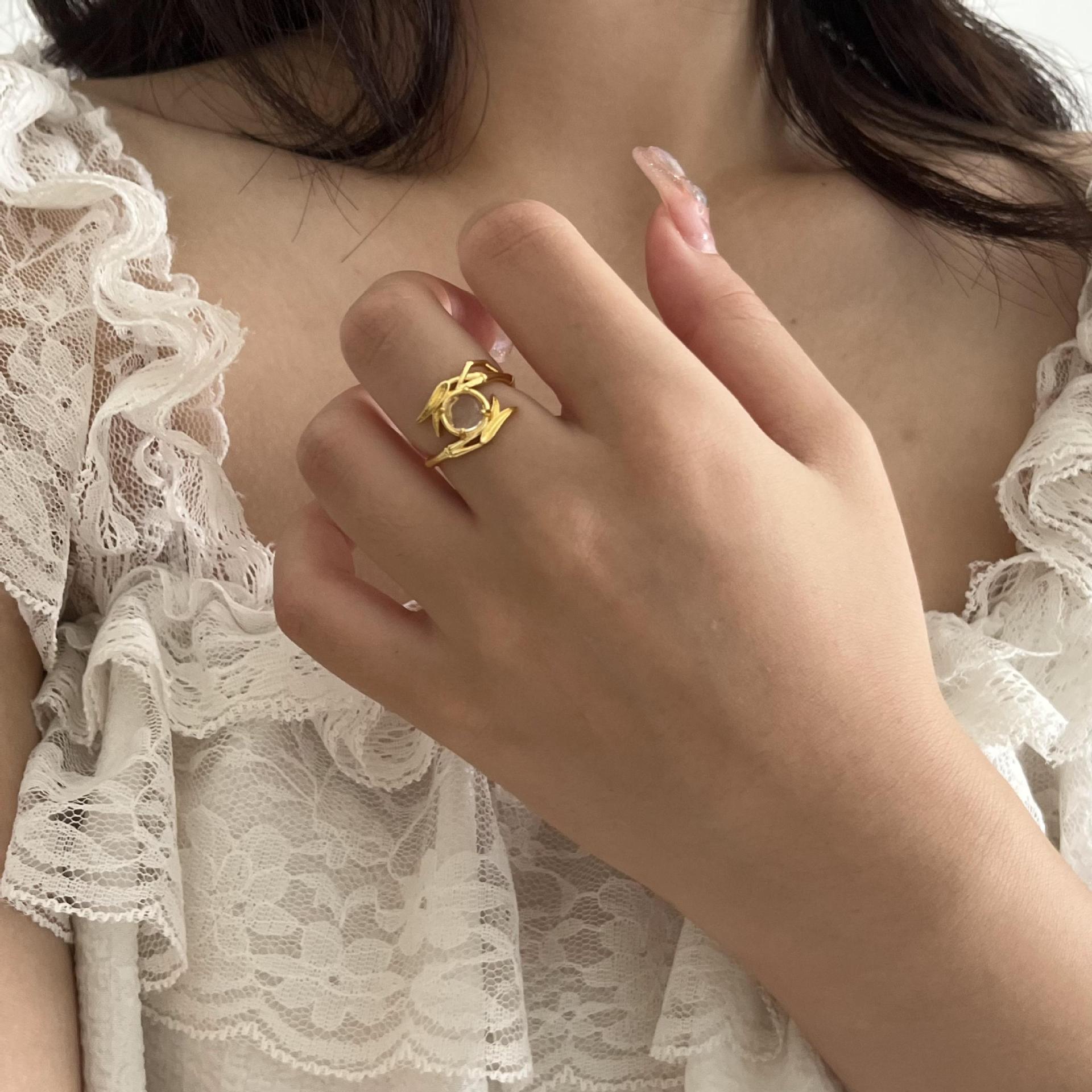 Retro Geometric Alloy Inlay Natural Stone Womenu0027S Open Ring 1 Piece
