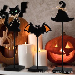 ハロウィンパーティー装飾用品緑の目黒猫コウモリ魔女帽子デスクトップセンタースタンド木製装飾装飾品