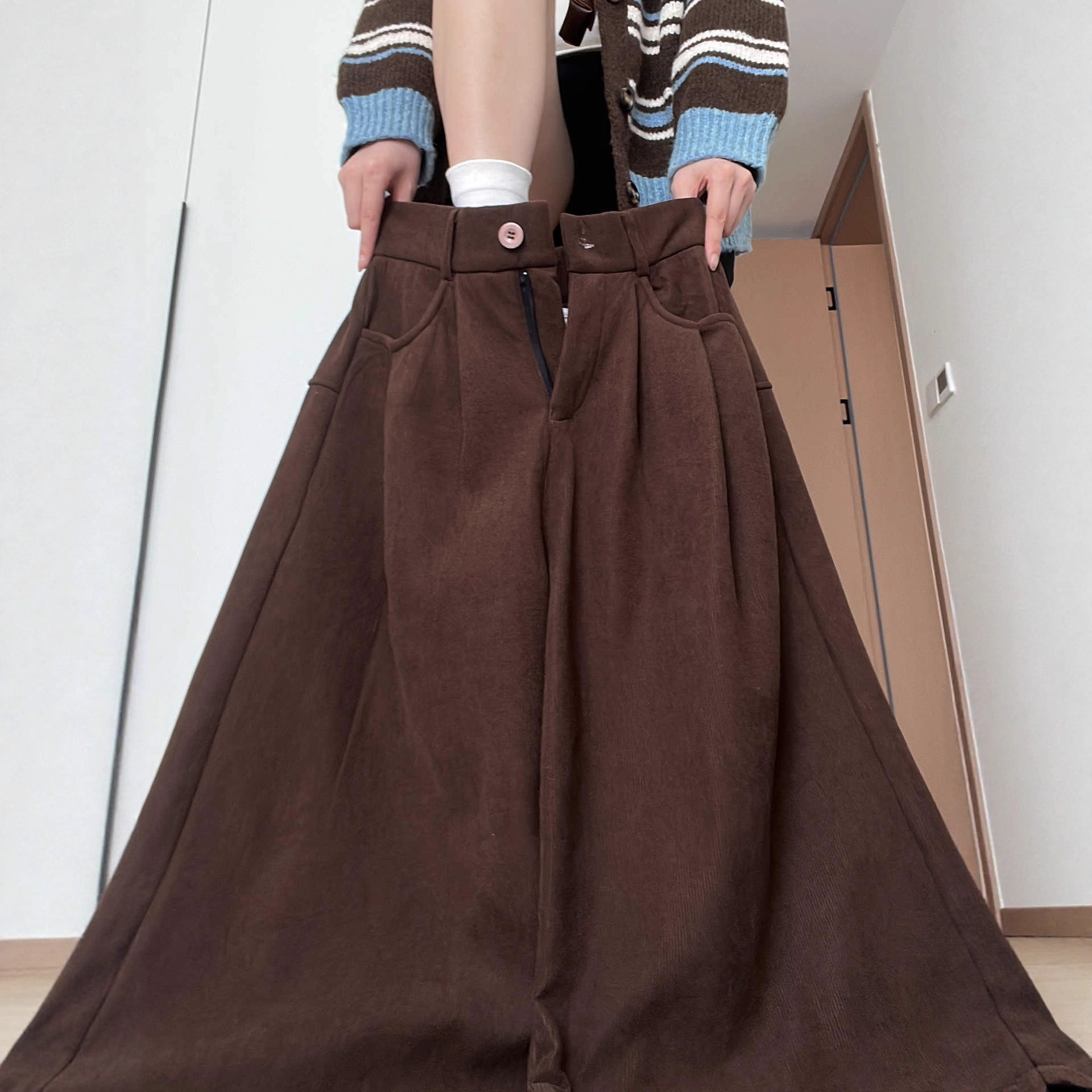 Pantalón de punto tiro alto marrón