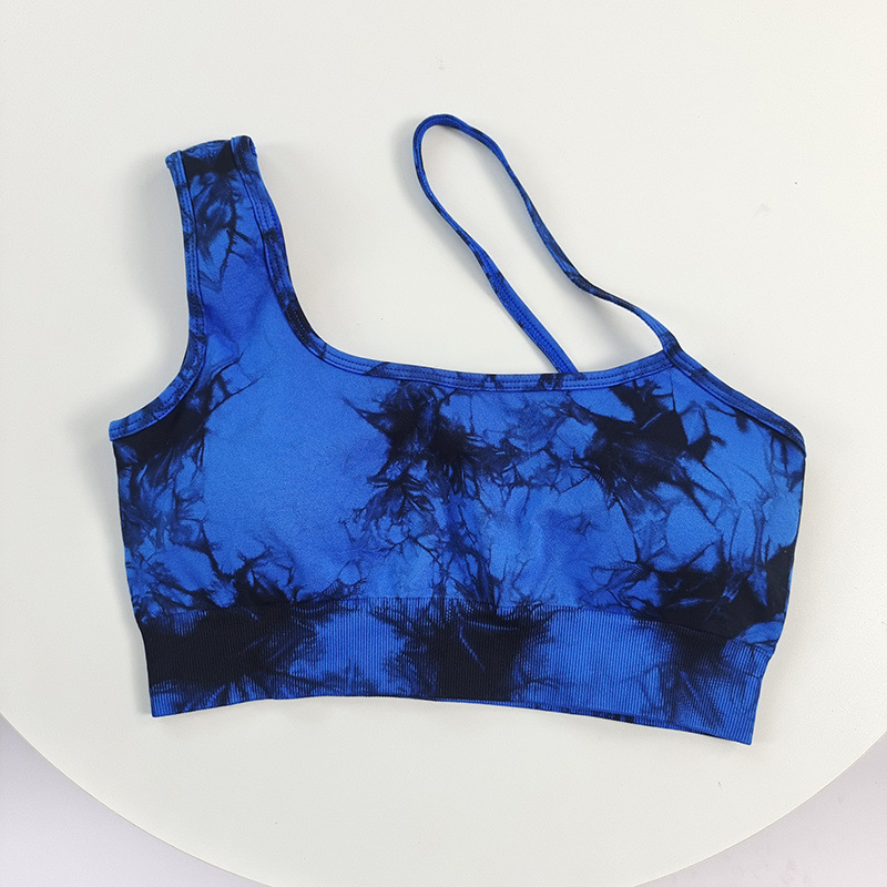 Cintura alta, cadera, melocotón, traje de teñido anudado deportivo, traje de yoga de hombro inclinado a prueba de golpes para mujer