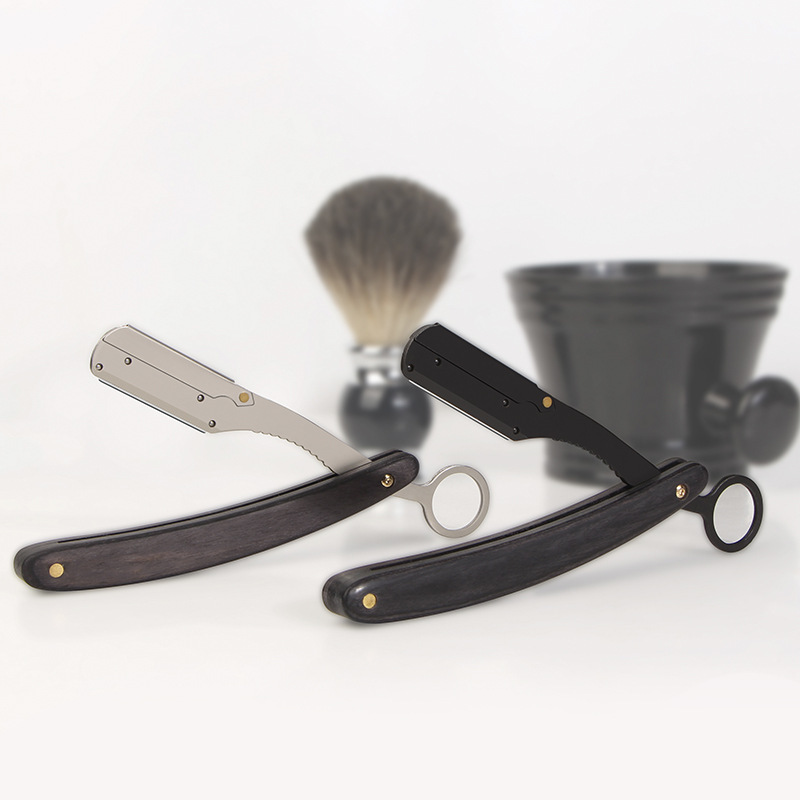 New Technology Wooden Handle American Folding Blade Holder Men's Manual Razor Eyebrow Shaving and Grooming Razor