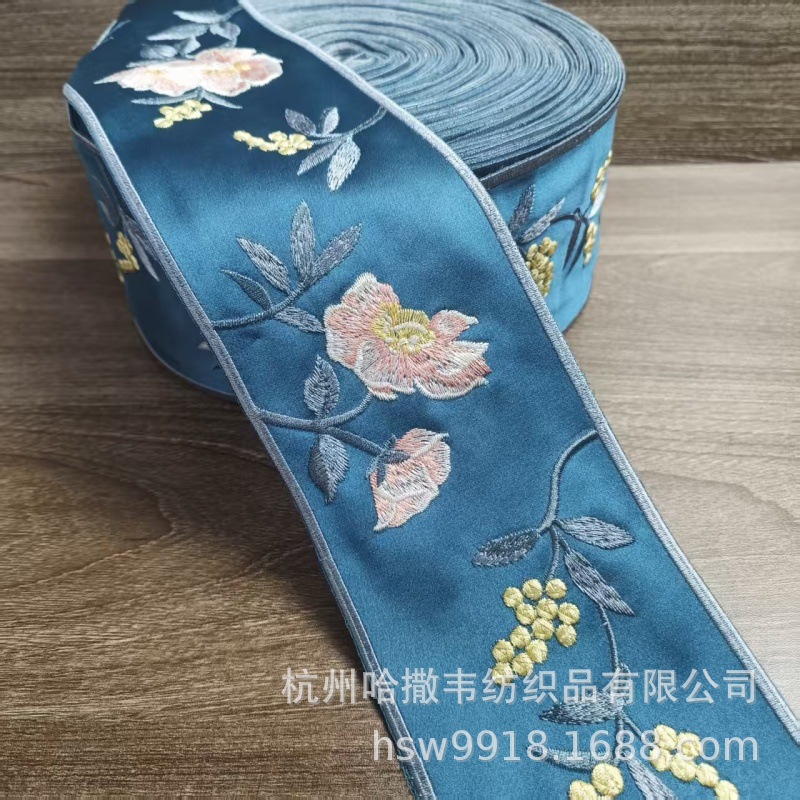 9cm 모조 실크 자수 히비스커스 레이스 한푸 커튼 중국식 소파 쿠션 테이블 플래그 리본 장식 소재