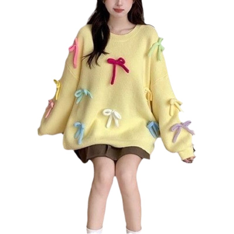 2023 suéter suelto de dopamina Otoño e Invierno chica dulce desgaste arco tridimensional diseño nicho reducción de la edad de punto top
