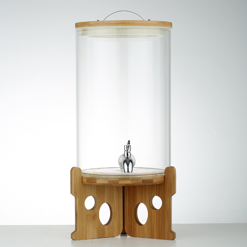 Gran capacidad de vidrio de borosilicato comercial de autoservicio de cola Cubo de jugo de limón hogar tanque de agua fría con grifo Cubo de vino