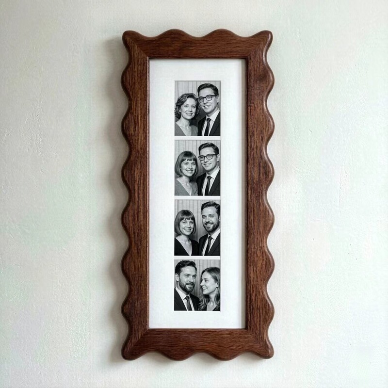 Solid wood wavy edge photo frame for wall hanging or tabletop display, black walnut color, four-panel couple wedding photo decorative picture frame Solid wood wavy edge photo frame for wall hanging or tabletop display, black walnut color, four-panel couple wedding photo decorative picture frame