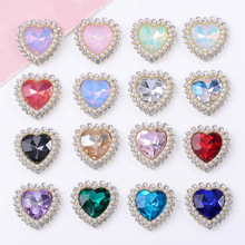 彩色心形花盘钻扣合金diy配饰 甜美镶钻爱心发饰发绳diy饰品材料