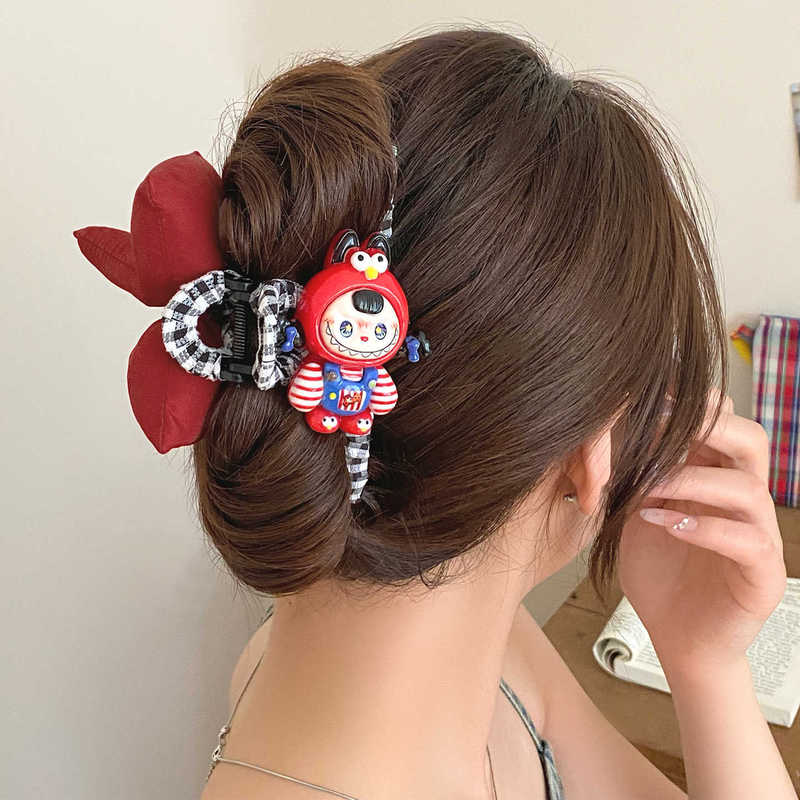 漫画ラブブ風ツイストヘアクリップ、2025年新作ヘアピン、女性用後頭部ヘアゴム、リボン付き|undefined