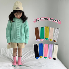 Spring new children's socks for girls, candy-colored fungus-edged student mid-length socks, sports versatile colorful trendy socks