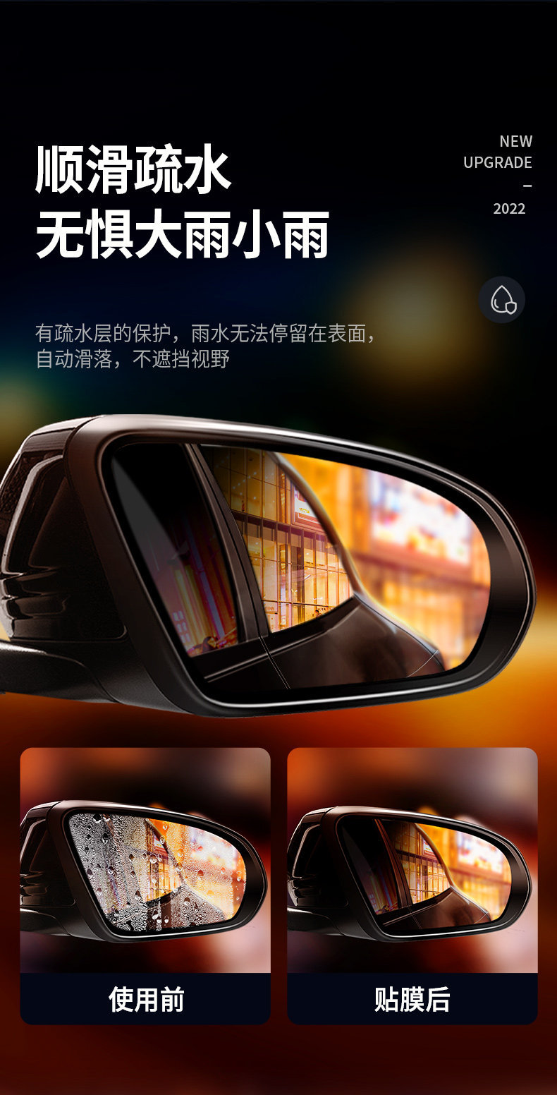 Car Hydrophobic Film, Rearview Mirror Rainproof Film, Universal Anti-Glare Car Rearview Mirror Waterproof Film, Non-Water-Absorbing for Vehicles