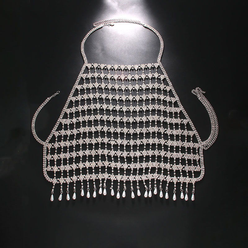 Europa y América sexy cadena de pecho de malla de mujer brillante diamante cuello colgante cadena de cuerpo alta sensación de traje accesorios cadena de cuerpo