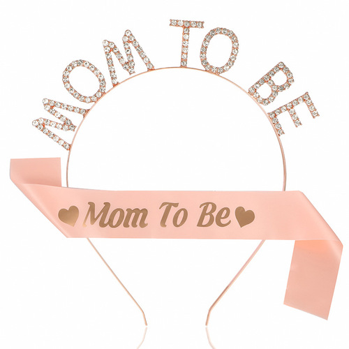 Mother-to-be headdress and ribbon set MOM TO BE hairband crystal headband belt etiquette belt