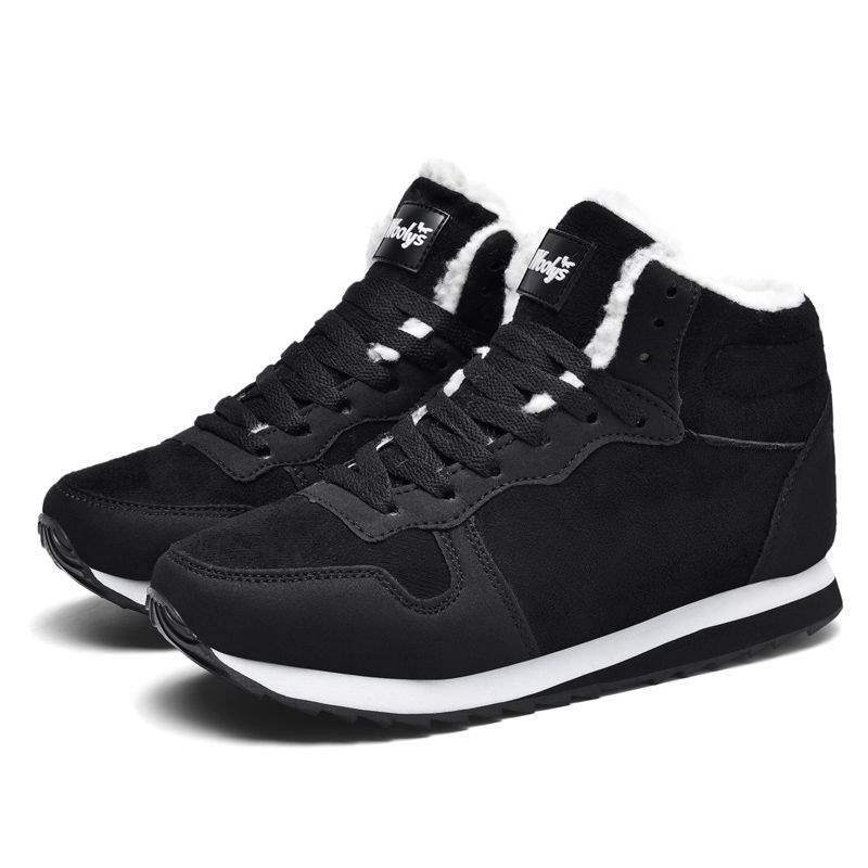 中筒黑色棉鞋 秋冬男女款大码棉鞋 保暖中老年健步鞋防滑耐磨