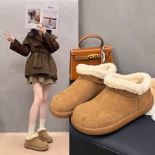 桑坡2025秋冬新款翻毛羊羔毛雪地靴百搭芒果头舒适女加绒棉短靴子