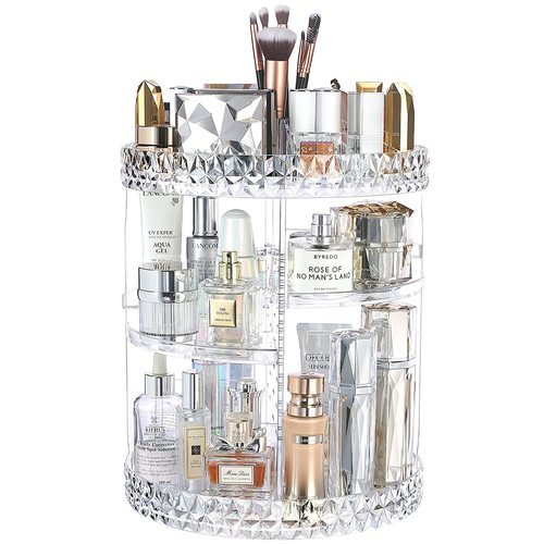 Amazon Cross-Border 360° Diamond Pattern Rotating Cosmetic Case Skin Care Products Makeup Brush Storage Dressing Table Display Rack