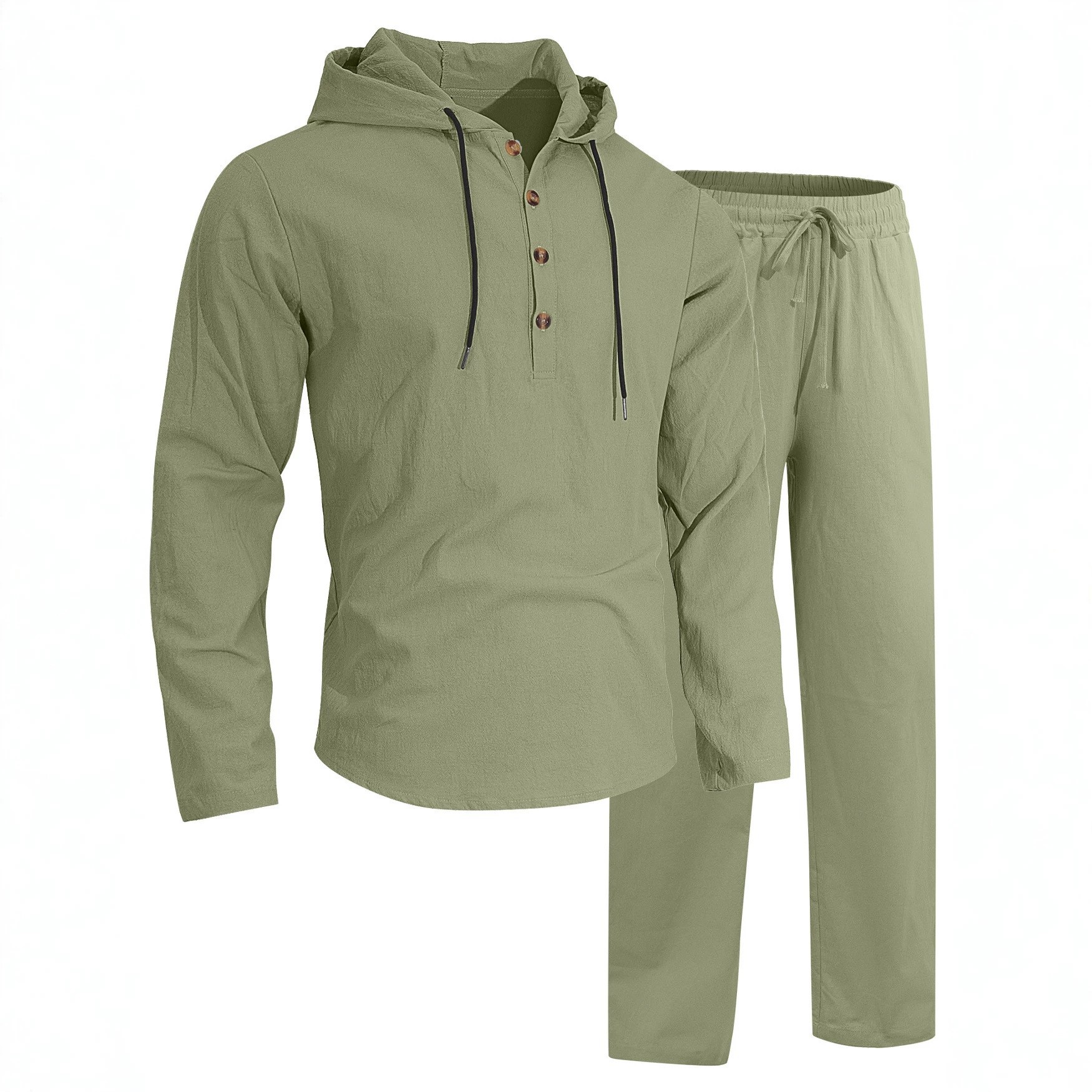 Transfronterizos europeos y americanos ropa de hombre amazon americano lino set TK tamaño europeo sólido sudadera transpirable casual set de dos piezas image 6