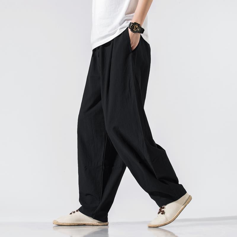 Pantalones de lino de traje Tang de estilo chino para hombres Pantalones de harén de pierna ancha de gran tamaño sueltos casuales para hombres