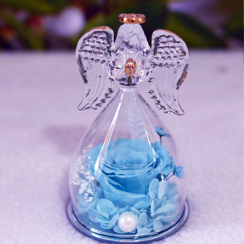 Comercio electrónico transfronterizo cubierta de vidrio flor eterna angelito rosa eterna Navidad regalo del día de San Valentín cubierta de vidrio decoración
