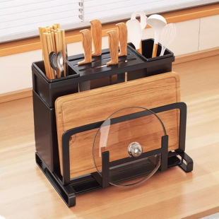 Kitchen knife rack cutting board kitchen knife rack storage rack table wall-mounted pot cover cutting board chopsticks knife storage rack integrated