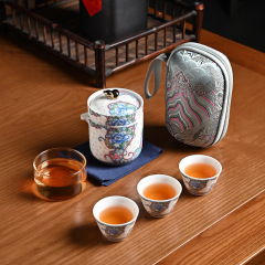 羊脂玉旅行茶具一壶三杯套装便携式快客杯户外露营泡茶壶茶杯礼品
