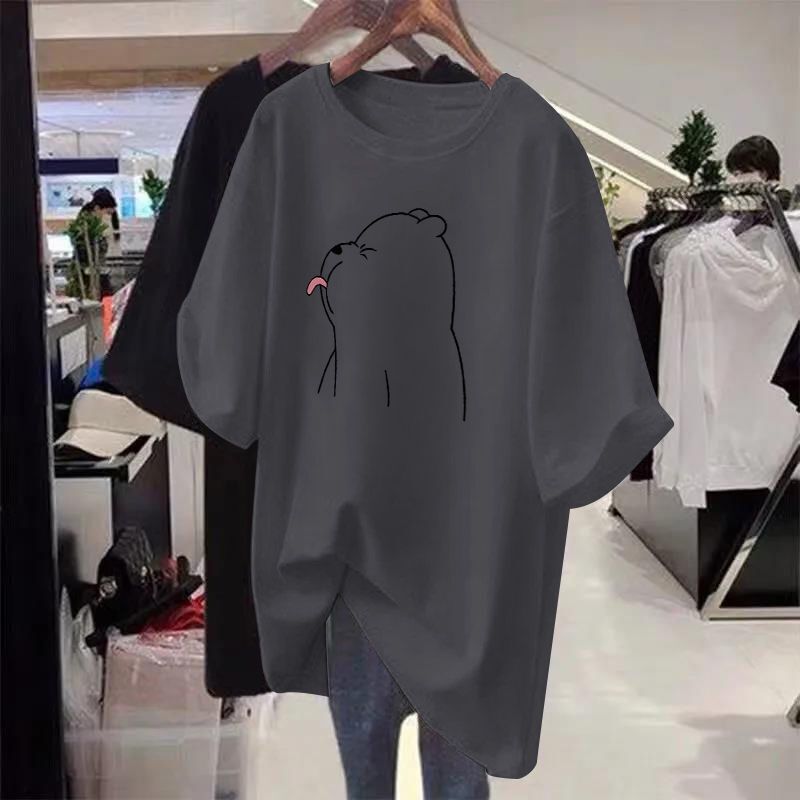 200kg plus size women's loose slim 300kg foreign style chubby girl plus size T-shirt short sleeve fat maternity clothes summer
