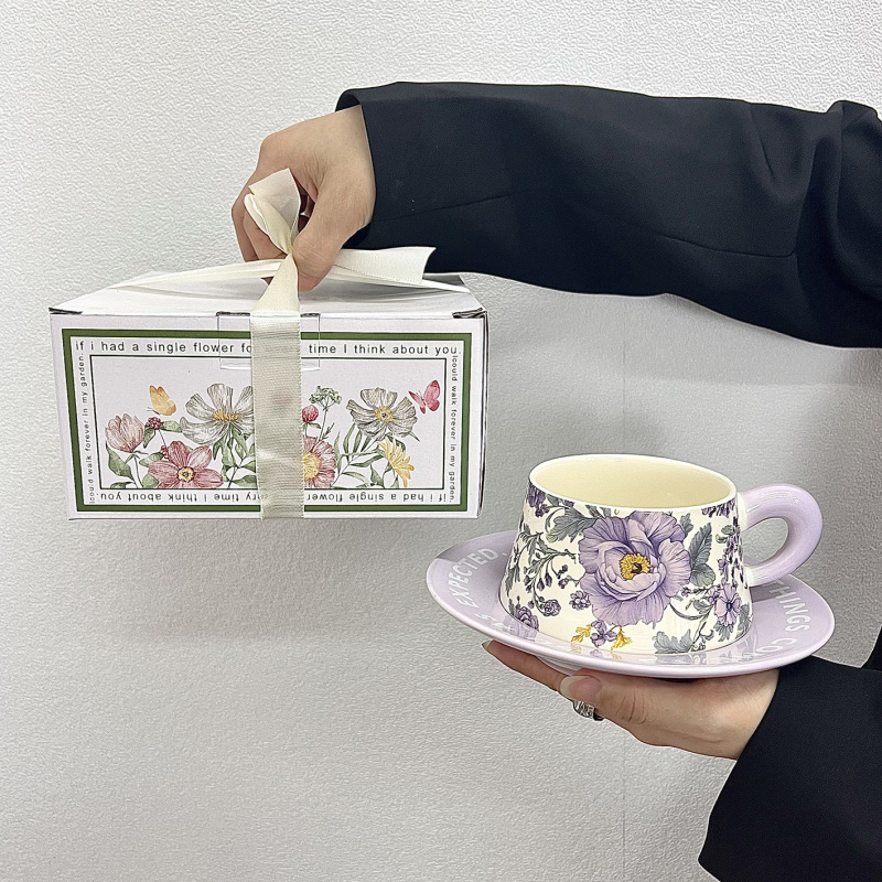 中古风手绘杯子送女生伴手礼高颜值咖啡杯碟套装送老师教师节礼物|undefined