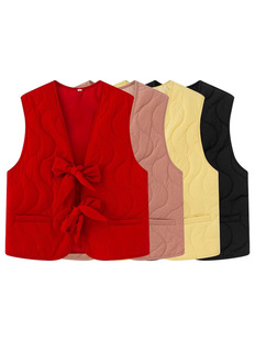 Aliexpress Cross-Border 2025 Summer New Women's European and American Style Inner Wear Warm Bow Quilted Vest Vest