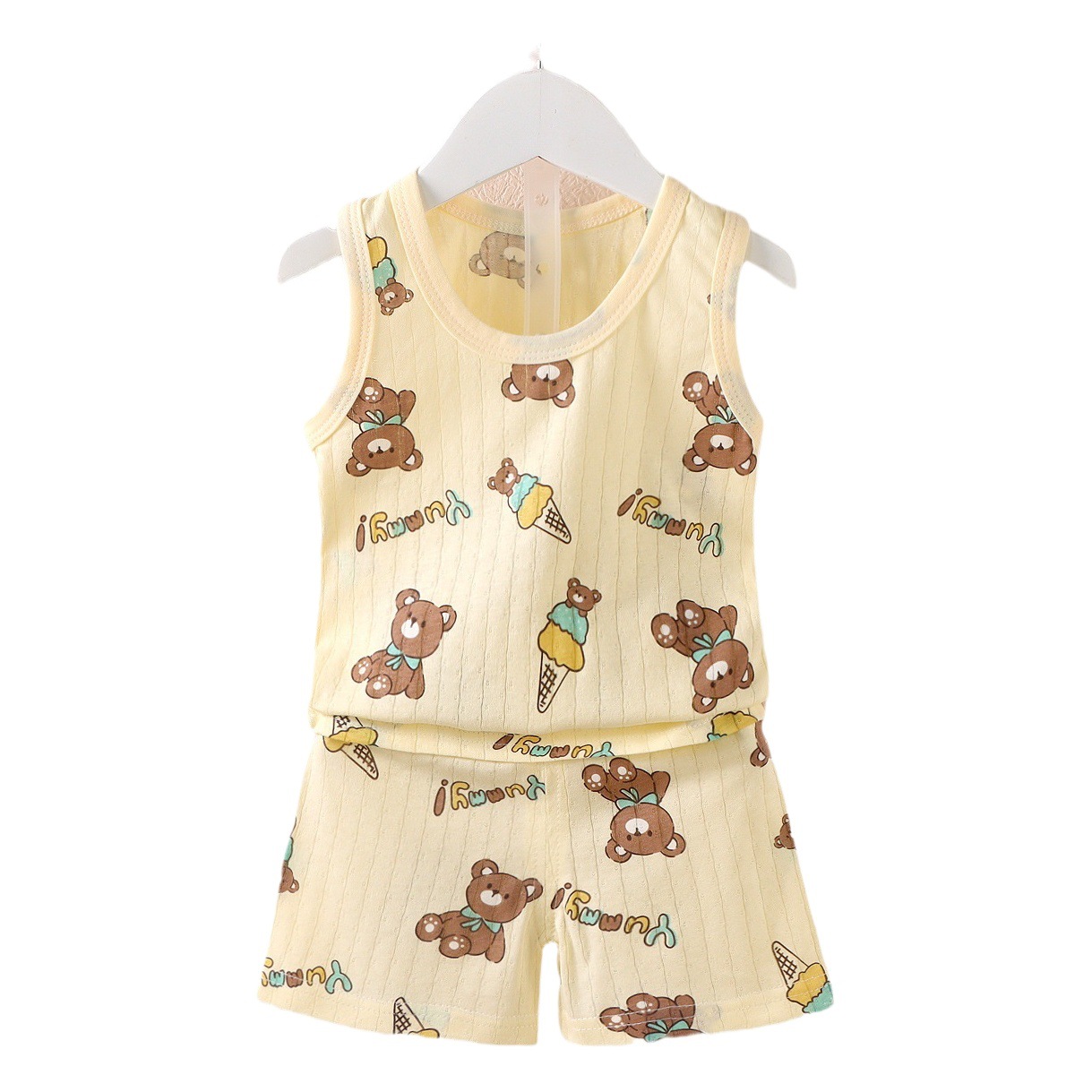 Conjunto de chaleco para niños estilo coreano 2025, nuevo estilo para niños y niñas, bebé, chaleco sin mangas delgado con dibujos animados, conjunto de pantalones cortos a la moda.