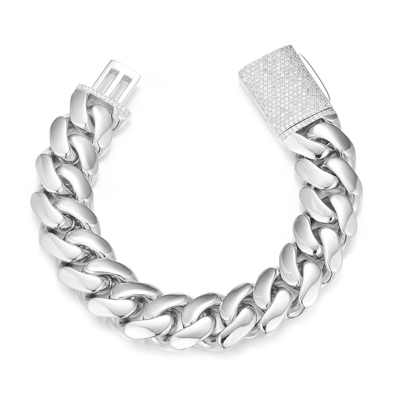 Cuban Chain Bracelet With Zircon Inlay And Gold Plated Finish_voghion.com