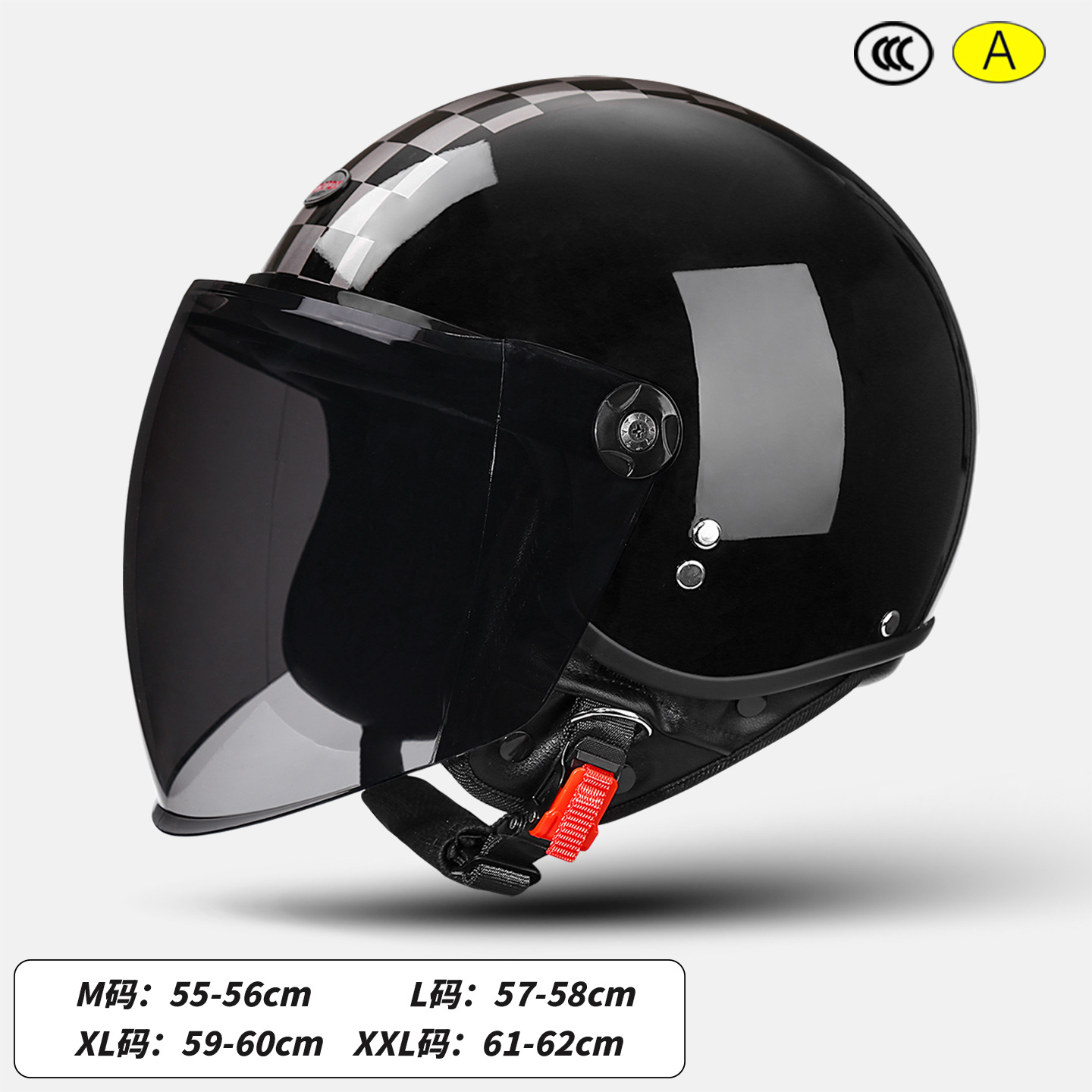 Motosiklet kaskı (dəbilqə) – Motuoche Motorcycle Half Helmet - painted-surface-gloss-black-long-black-tea-lens-size-m-55-56cm
