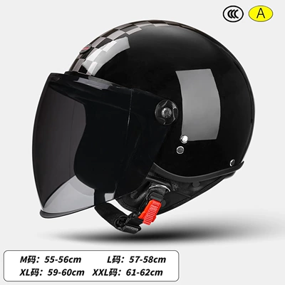 Motosiklet kaskı (dəbilqə) – 3/4 Leather Helmet for Men and - paint-surface-glossy-black-long-black-tea-mirror-m-size-55-56cm