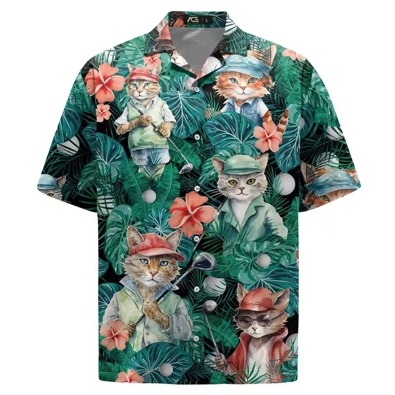 Divertido animal de flores divertidas 3D impresión digital para hombres verano casual vacaciones camisa hawaiana de manga corta con botones