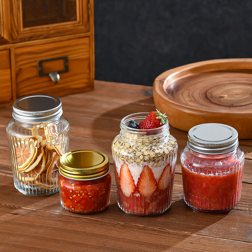Transparent glass jam jar fish roe jar Mason jar vertical seal honey glass bottle