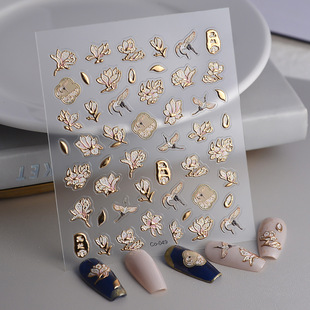 Gilding new craft Wangyuan 5D nail sticker relief Chinese style crane nail sticker ins style nail sticker paper flower