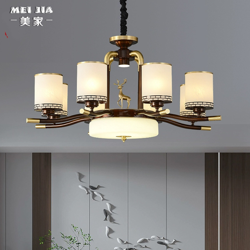 中式复古客厅全铜吊灯别墅大气法式古典餐厅卧室灯复式楼餐厅灯具