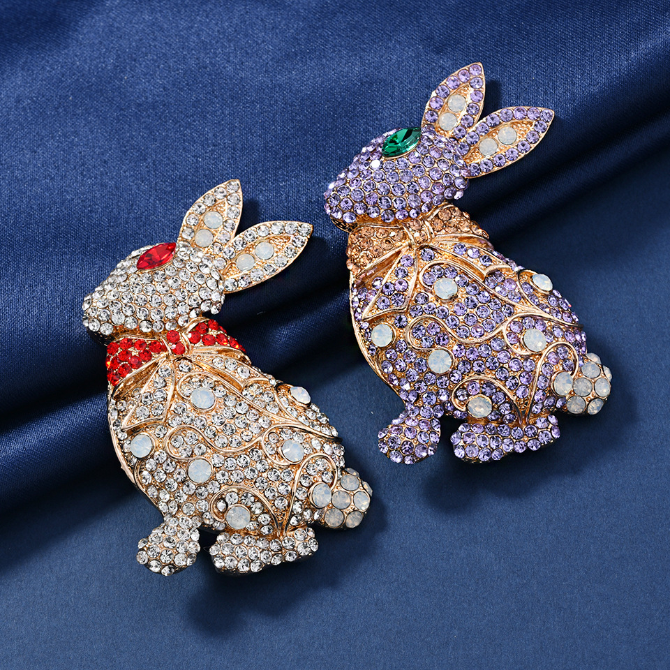 Cute Middle Ancient Full Diamond Rabbit Brooch Fashion High-end Animal Pin Accessories Women's Dual-use Zodiac Coat Jewelry