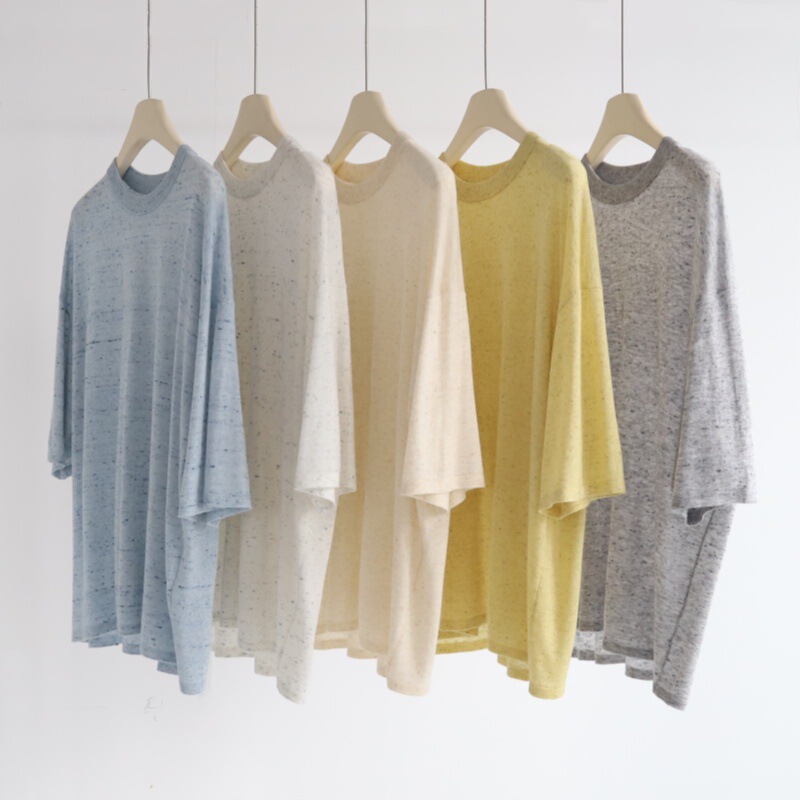 Colorful Yarn Wool Linen Blend Casual Loose Lazy Knitwear Women's New Autum Short-Sleeved Pullover Top
