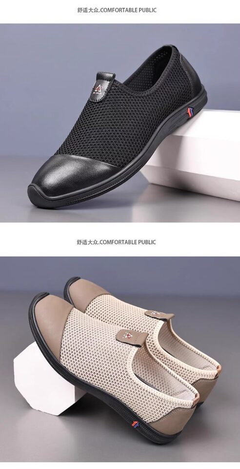 Giày sandal nam lười đế bằng, mũi tròn, thân lưới thoáng khí, phong cách casual — Màu kaki, màu đen chi tiết 19