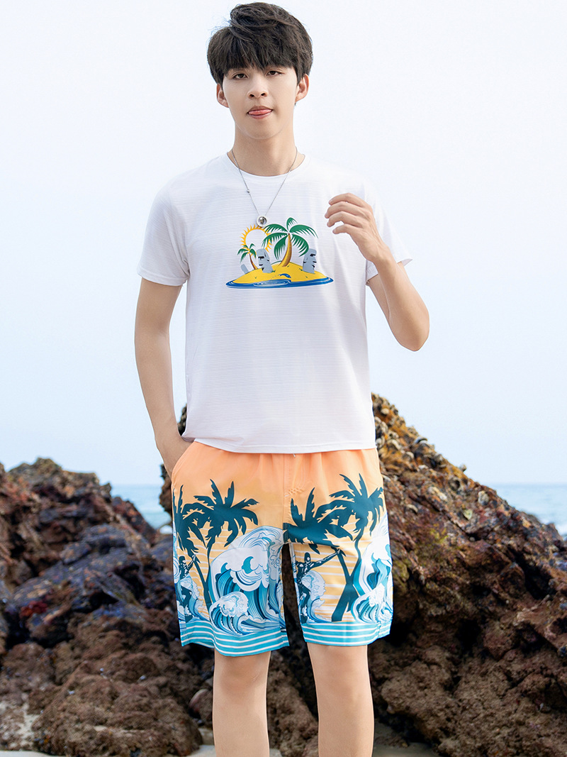 Pantalones de playa para hombres pueden ir al agua para evitar la vergüenza deportivo de vacaciones pantalones de cinco puntos de diseño suelto surf rápido secado interior pantalones de baño