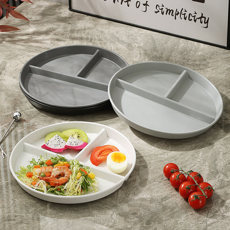 Grid plate straw plate adult breakfast plate household one-person food children's plate high color value fat reducing disc